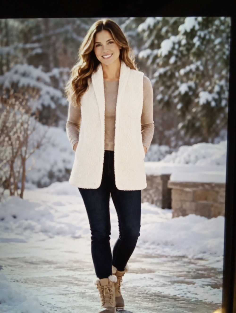 Vineyard Vines Sherpa Open Front Vest Stone Color  Winter Outdoors Gorpcore L